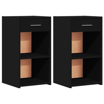 Pack 2 Uds Mesitas De Noche | Mesilla De Noche Madera De Ingeniería Negro 35x34x65 Cm