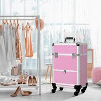 maleta de maquillaje de plastico aluminio homcom 34x25x62 cm rosa