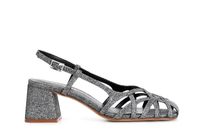 zapatos abiertos en tejido de lurex con jaula trenzada asimetrica anthracite