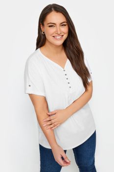 Yours Camiseta Blanca De Algodón Con Jaretas, Mujer Curvy Y Tallas Grandes, Yours