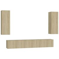 set de muebles salon tv  mueble de salon  gabinete de tv 5 pzas madera ingenieria roble sonoma
