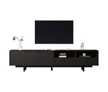 Mueble tv 200 cm - con 3 compartimentos y 2 cajones - tv de 90 pulgadas de capacidad máxima - negro