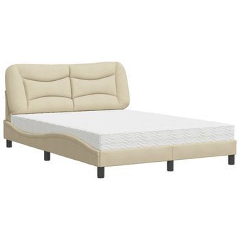 Cama Con Colchón Hvar Tela Color Crema 140x190 Cm Vidaxl