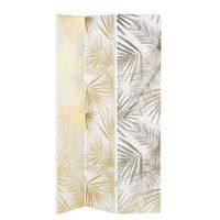 biombo con impresion de motivos vegetales en blanco y dorado