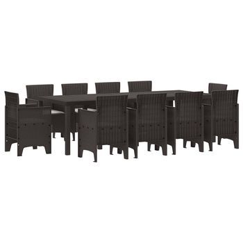 Conjunto De Comedor De Jardín 11 Uds. Marrón Polipropileno Vidaxl