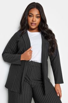 Limited Collection Blazer Negro Con Raya Diplomática, Mujer Curvy Y Tallas Grandes, Limited Collection