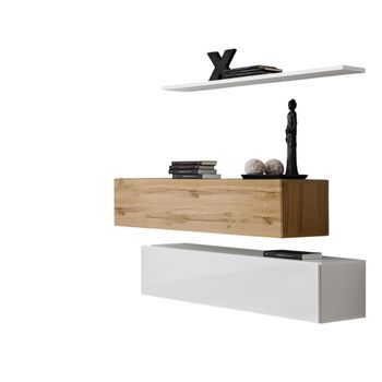 Conjunto De Muebles De Salón Switch Sbii De Diseño, En Color Blanco Brillante Y Roble Wotan.