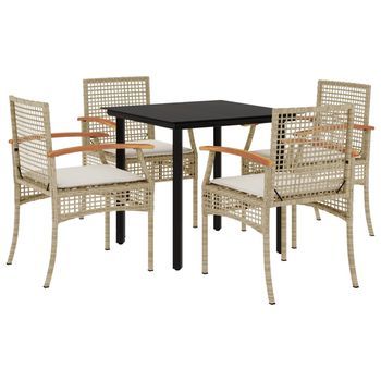 Set Comedor De Jardín 5 Pzas Con Cojines Ratán Sintético Beige Cfw859351