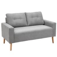 homcom sofa de 2 plazas elegante con 2 cojines reposabrazos y patas de madera de caucho para oficina dormitorio 145x76x88 cm gris   aosom espana