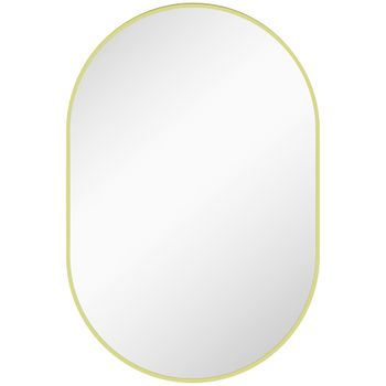 HOMCOM Espejo de Baño Ovalado 60x90 cm Espejo Decorativo de Pared con Marco de Aluminio para Salón Horizontal o Vertical Dorado
