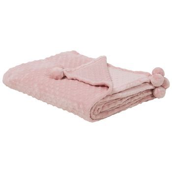 Manta Rosa 200 X 220 Pompones Textura Suave Colcha Sofá Cama Comodidad Samur