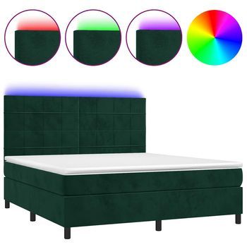 Cama Box Spring Colchón Y Led Terciopelo Verde Oscuro 180x200cm Vidaxl