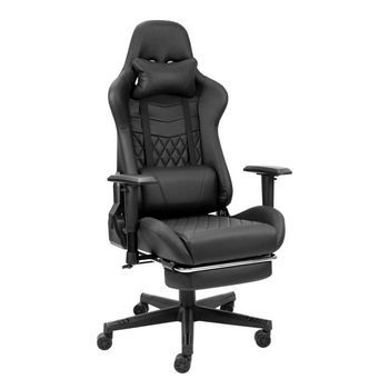 Silla Gaming Negra Dark Con Reposapiés | Silla De Escritorio Negra Tapizada En Símil Piel