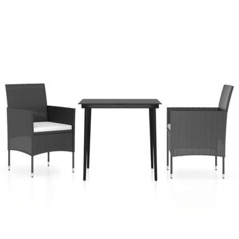 Juego De Comedor De Jardín 3 Uds | Conjunto Mueble Jardin Mesa Y Sillas Con Cojines Negro