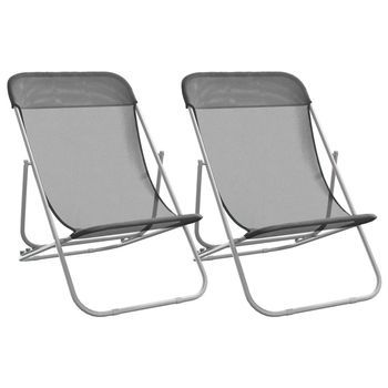 Pack 2 Uds Sillón De Playa| Sillas De Playa Plegables Acero Recubierto Textilene Gris