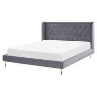cama con somier de terciopelo gris 160 x 200 cm cabecero capitone moderno forbach