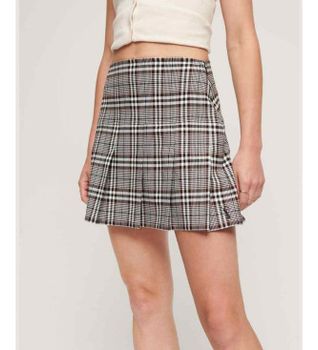 Superdry para mujer. W7210239A Minifalda plisada de tweed Vintage negro (M), Casual, Poliéster