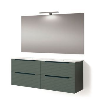 Kibath Mueble De Baño Con Lavabo, Espejo Y Aplique Led Boreal 120x45 Cm Acabado Verde Lago Mate 2 Cajones Suspendido