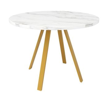 Mesa redonda 80x80 cm - mesa de cocina, mesa de centro para 4 personas, patas de metal, diseño de mármol blanco y patas doradas