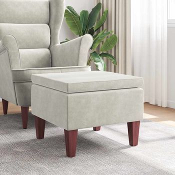 Taburete | Reposapiés Con Patas De Madera Terciopelo Crema Cfw30328