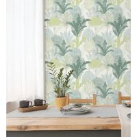 papel pintado vinilico ecologico arboles y cactus color verde tropical - town forest 680811 de gaulan - rollo de 10 m x 053 m