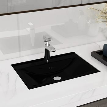 Lavabo De Baño Moderno | Lavabo Rectangular De Cerámica Hueco De Grifo/desagüe Negro