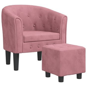 Sillón Con Taburete Terciopelo Rosa Vidaxl