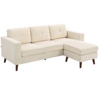 homcom sofa chaise longue reversible de 3 plazas tapizado en pana marco de acero para espacios reducidos crema   aosom espana
