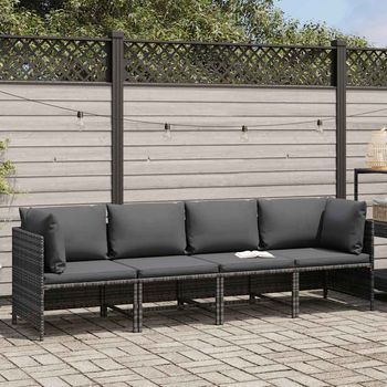 Sofá De Jardín De 4 Plazas | Sofá De Exterior Con Cojines Ratán Sintético Gris