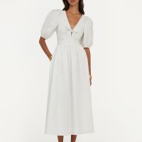 rotate birger christensen puff sleeve poplin midi dress - uk 8