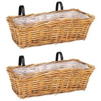 cesta colgante para plantas 2 uds madera natural ratan kubu vidaxl