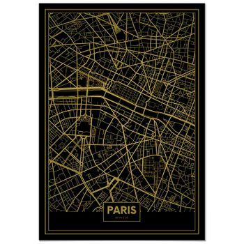 Panorama Cartón Pluma Mapa Oro De París 70 X 100 Cm | Impreso En Cartón Pluma De Alta Calidad | Cuadros Decoración Salón | Cuadros Para Dormitorio |