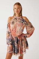 vestido mini floral off-shoulder