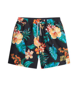 Superdry para hombre. M3010242A Bañador con estampado hawaiano multicolor (L), Negro, Beachwear, Poliéster Reciclado, Sostenible