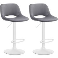 taburetes de bar sillas altas x2 con reposapies de terciopelo gris oscuro base de metal blanco 100004091