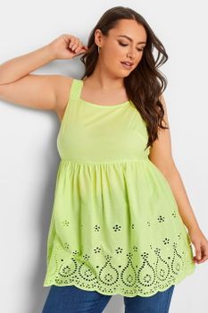 Yours Blusón Algodón Verde Lima De Tirantes Con Bordados , Mujer Curvy Y Tallas Grandes, Yours