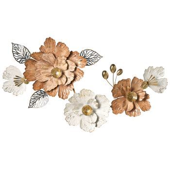 Decoración De Pared Moderna Pieza De Arte Con Hojas Flores Hecha A Mano Hierro Multicolor Caesium