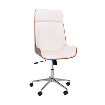 Suecia - Silla De Oficina Ejecutiva 54x109/119x42 Cm En Parawood Y Polipiel Blanco
