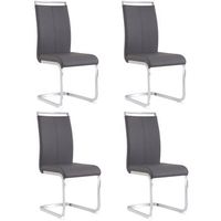 conjunto de 4 sillas voladizas de piel sintetica - estructura de metal cromado - gris