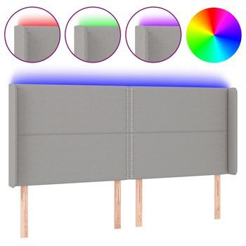Cabecero Cama | Panel De Cabecera Con Led De Tela Gris Claro 183x16x118/128 Cm