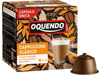 Cápsulas monodosis - Oquendo Cappuccino Clásico, 12 Cápsulas, Con sabor a chocolate
