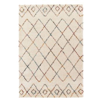Alfombra Interior Estilo Shaggy Bereber Crema Y Multicolor