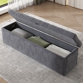 Banco Con Almacenamiento - Mueble De Dormitorio - Terciopelo - Gris (138x41x42cm)