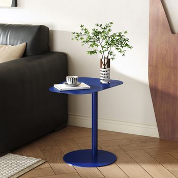 Mesa Auxiliar Nastätten Trapezoidal Interior/exterior Metal 50x50x38cm - Azul Oscuro [en.casa]