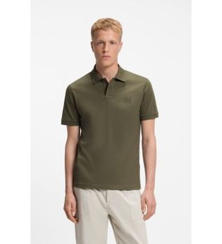 BOSS para hombre. 50507803 Polo slim fit de algodón elástico con aplique de logo verde (L), Casual, Manga corta