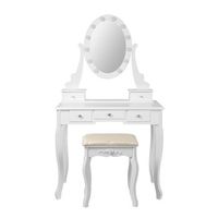 tocador clasico con taburete y luces led 80x129x40 cm blanco ml-design