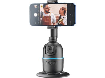 Soporte móvil - CellularLine FACECAM, Con reconocimiento facial, Rotación completa, Tecnología de funcionamiento con gestos, Universal, Negro