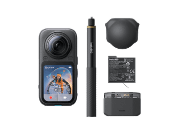 Cámara deportiva - Insta360 X6 Essential Bundle, 8K 50fps 360 Video, 140min Autonomía, Sumergible, Efecto Invisible Selfie Stick, Midnight Black
