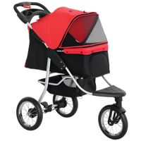 pawhut cochecito para mascotas plegable carritos para perros con 3 ruedas puerta ventanas de malla cesta de almacenaje y correas de seguridad marco acero 1095x575x1065 cm rojo y negro   aosom espana
