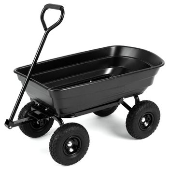 Costway Carretilla de Jardín Volquete 75L con Asa Ajustable 4 Ruedas Todoterreno Estructura Metálica para Patio Césped Camping Negro